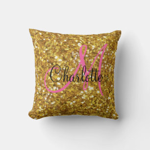 Gold sparkling glitter monogrammed     cushion