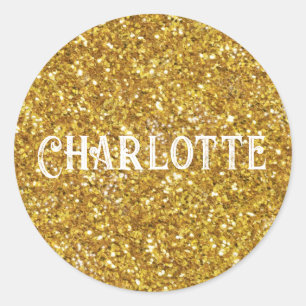 Gold sparkling glitter pattern classic round sticker