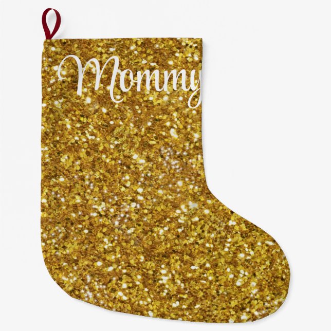 Gold sparkling glitter pattern              large christmas stocking (Front)