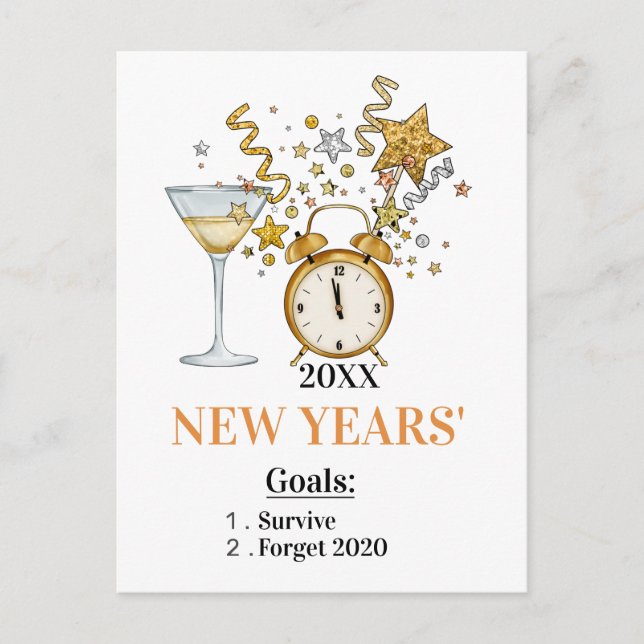 Gold Sparkling Happy New Year Wishes Postcard (Front)