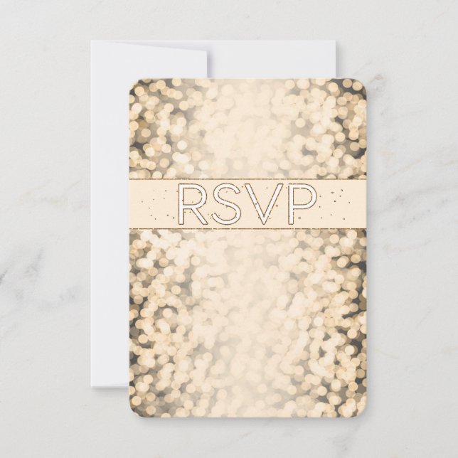 Gold Sparkling Lights Glam Wedding RSVP Card (Front)