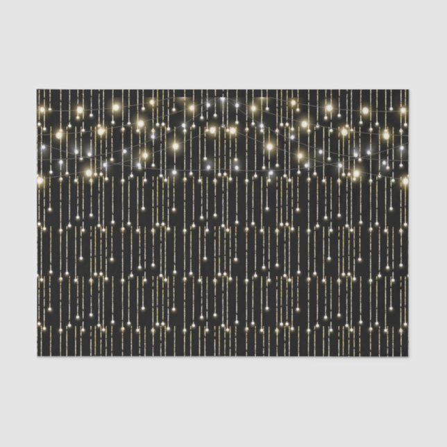 Gold Sparkling Lights On Black Tissue Paper (Front)