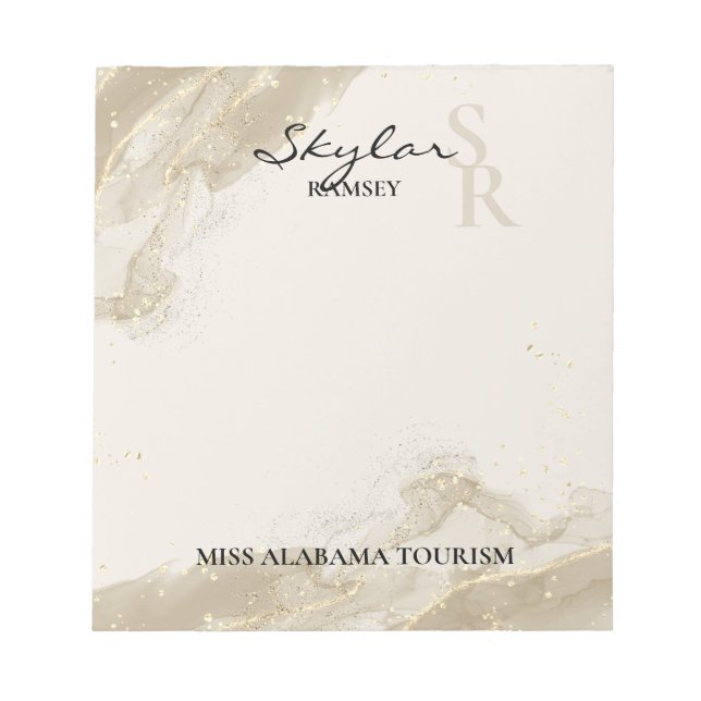 Gold Sparkling Sand Monogram Pageant Notepad (Front)