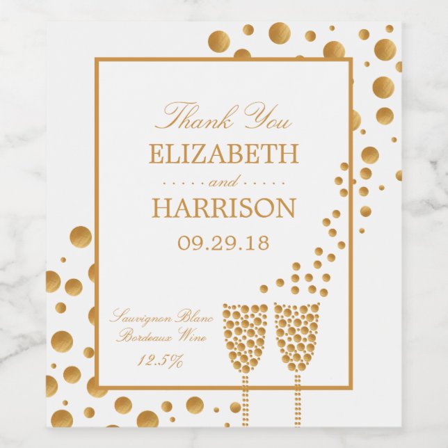 Gold Sparkling Wine Bubbles Wedding Wine Label (Single Label)
