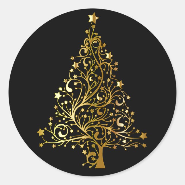 Gold Sparkly Christmas Tree Classic Round Sticker (Front)