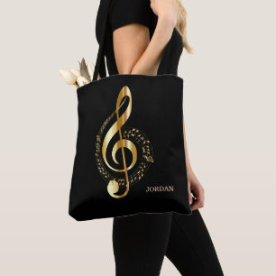 Gold Sparkly Clef Tote Bag