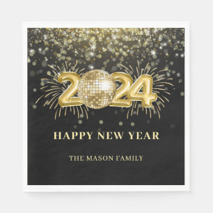 Gold Sparkly Disco Ball New Years Eve Party Napkin
