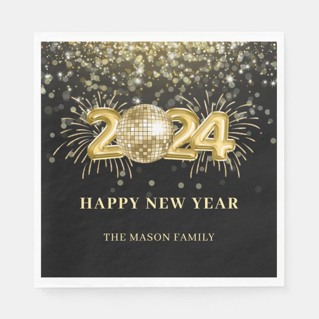 Gold Sparkly Disco Ball New Years Eve Party Napkin (Front)