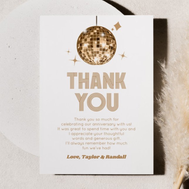 Gold Sparkly Disco Ball Wedding Anniversary Thank You Card (Creator Uploaded)