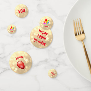 Gold sparkly Happy 100th Birthday balloon design Confetti