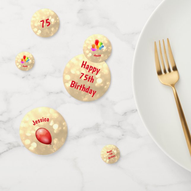 Gold sparkly Happy 75th Birthday balloon design Confetti (Group)