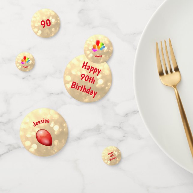 Gold sparkly Happy 90th Birthday balloon design Confetti (Group)