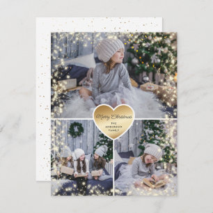Gold Sparkly Photo Merry Christmas Holiday Card