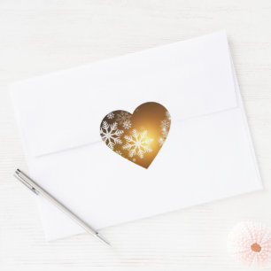 Gold Sparkly Snowflakes Heart Sticker