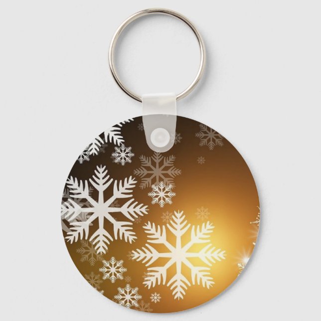 Gold Sparkly Snowflakes Key Ring (Front)