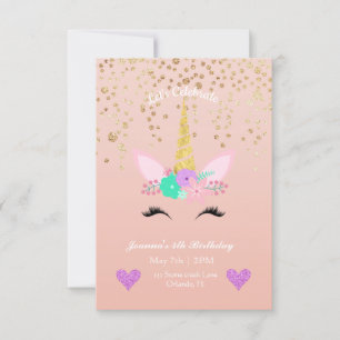 Gold Speckled Floral Unicorn Birthday Invitation