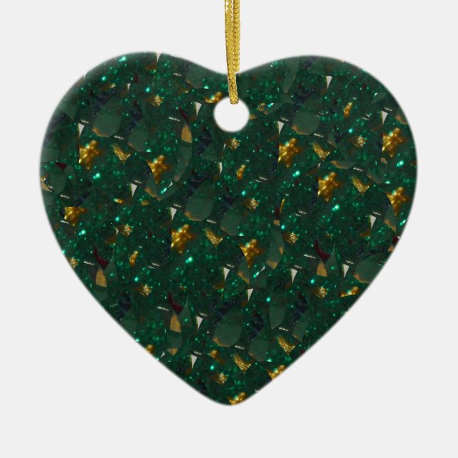 Gold Speckled Green Heart Ornament (Front)