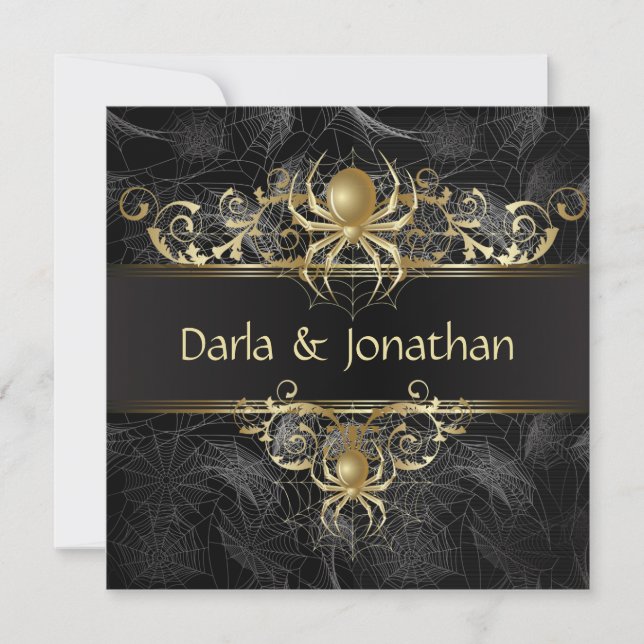Gold Spider Web Swirls Save The Date (Front)