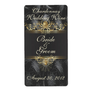 Gold Spiders Elegant Wedding Wine Label