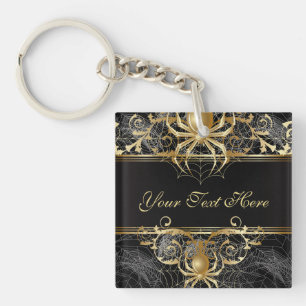 Gold Spiders on Black Key Ring