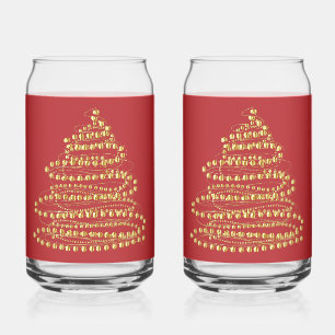 Gold Spiral Christmas Tree Can Shaped Glass Set