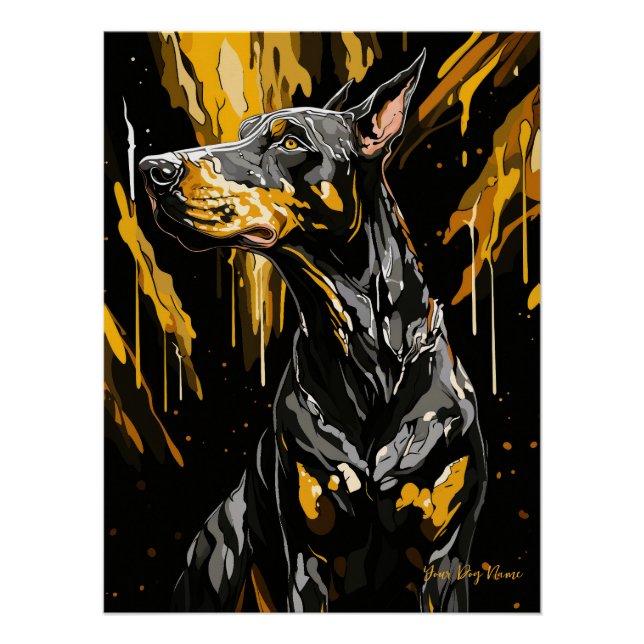 Gold Splash Doberman Dog 01 - Eartha Vandenstein Poster (Front)