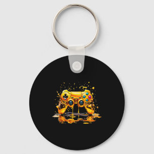 Gold Splash Video Game Controller Golden Gamer Gam Key Ring