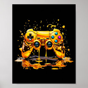 Gold Splash Video Game Controller Golden Gamer Gam Poster