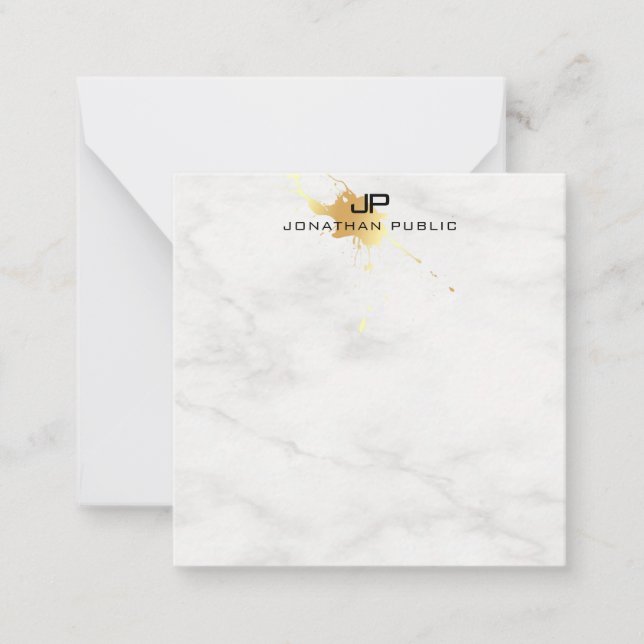 Gold Splash White Marble Monogram Template Elegant (Front)