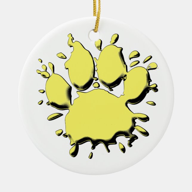 Gold Splatter Dog Paw Drawing Ceramic Tree Decoration (Front)
