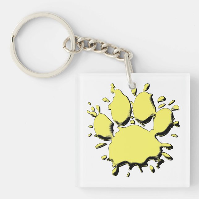 Gold Splatter Dog Paw Drawing Key Ring (Front)
