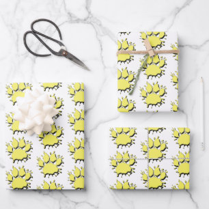 Gold Splatter Dog Paw Drawing Pattern Wrapping Paper Sheet