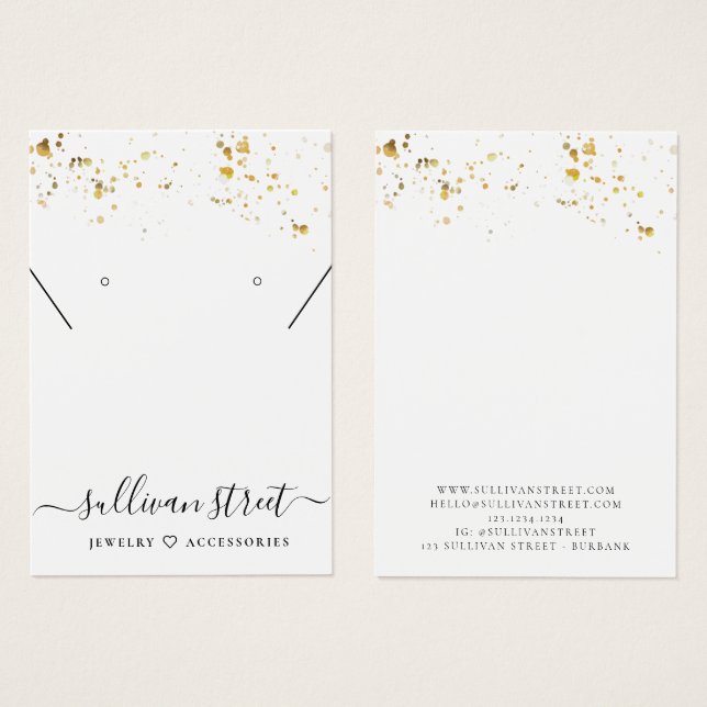 Gold Splatter Earrings Necklace Display Card (Front & Back)