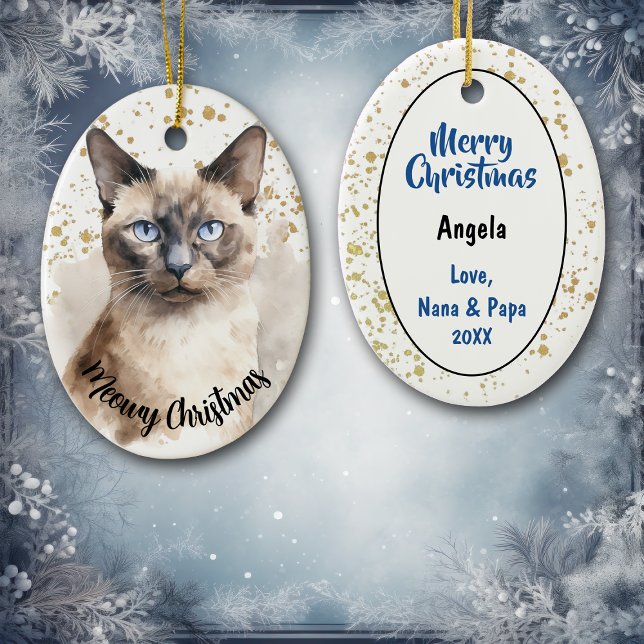 Gold Splatter Meowy Christmas Siamese Cat Ceramic Tree Decoration (Creator Uploaded)