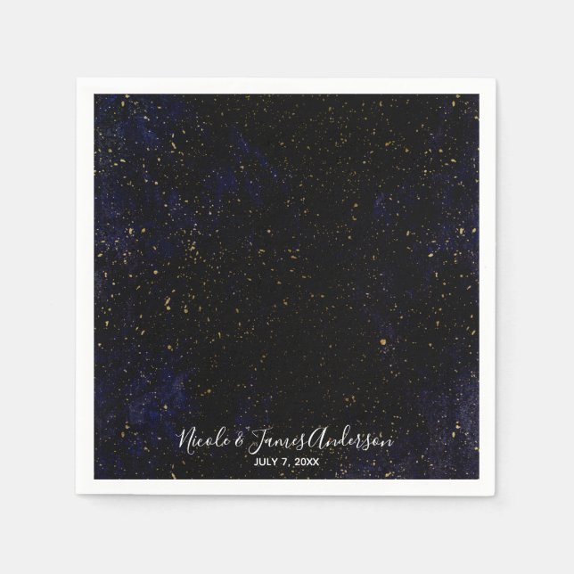 Gold Splatter Modern Chic Purple Blue Cosmic Party Napkin (Front)
