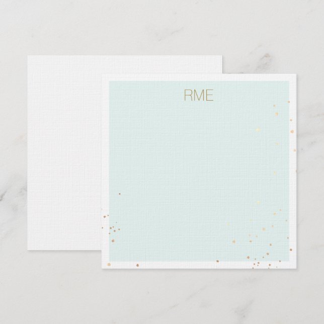Gold Splatter Monogram Light Blue Note Card (Front/Back)
