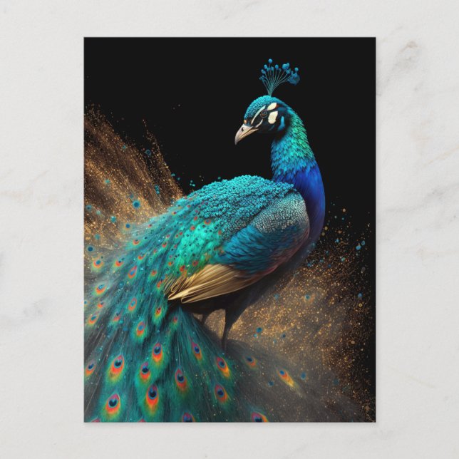 Gold Splatter Peacock Postcard (Front)