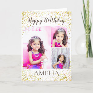 Gold splatter personalised photo birthday card