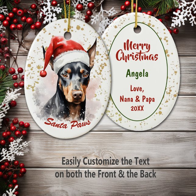 Gold Splatter Santa Paws Doberman Pinscher Ceramic Tree Decoration (Creator Uploaded)