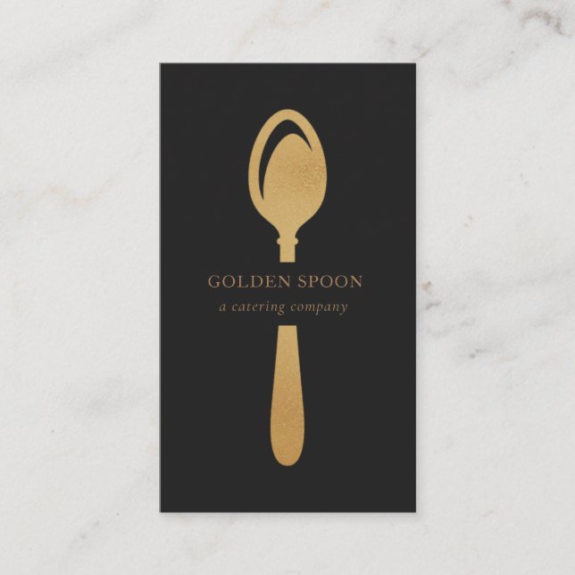 gold spoon elegant foil catering company business card (Front)