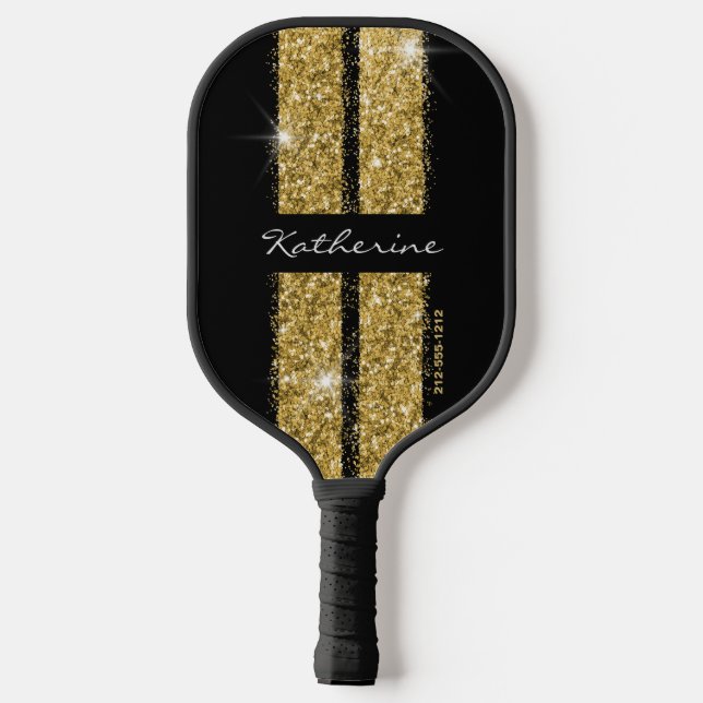 Gold Sport Racing Stripes Elegant Pickleball Paddle (Back)