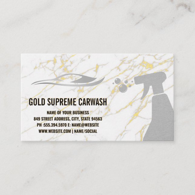 Gold Spray and Auto Wash Logo | Marble Business Card (Front)