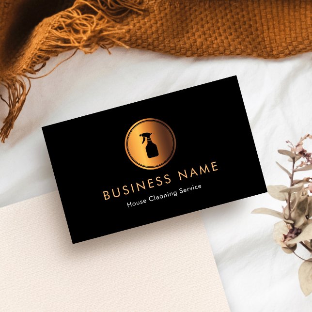 Gold Spray Bottle Logo Maid Housekeeping Cleaning Business Card (Creator Uploaded)