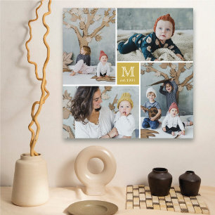 Gold Square Family Name Initial Minimalist 4 Photo Canvas Print
