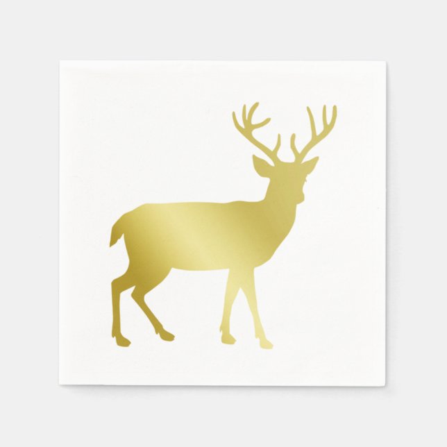 Gold Stag Deer Christmas Napkin (Front)