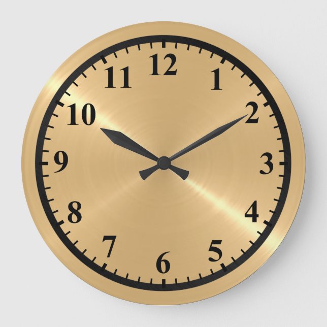 Gold Stainless Shiny Steel Metal Look Large Clock (Front)