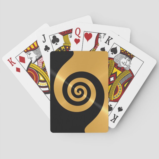 Gold Stainless Steel Metal with Spiral Pattern 2 Playing Cards (Back)