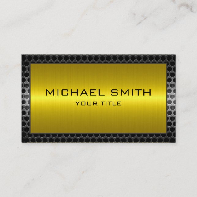 Gold Stainless Steel Modern Metal Border Business Card (Front)