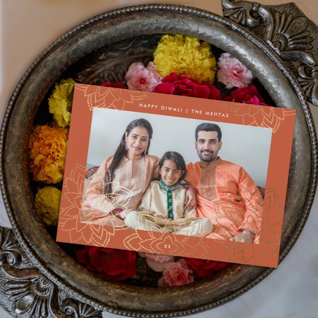 Gold stamp lotus Happy Diwali Photo Card (Creator Uploaded)