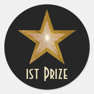 Gold Star '1st Prize' round sticker black